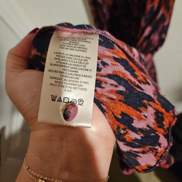 By Anthropologie V-Neck Printed Maxi Dress purple button front ruched size large - Picture 7 of 12